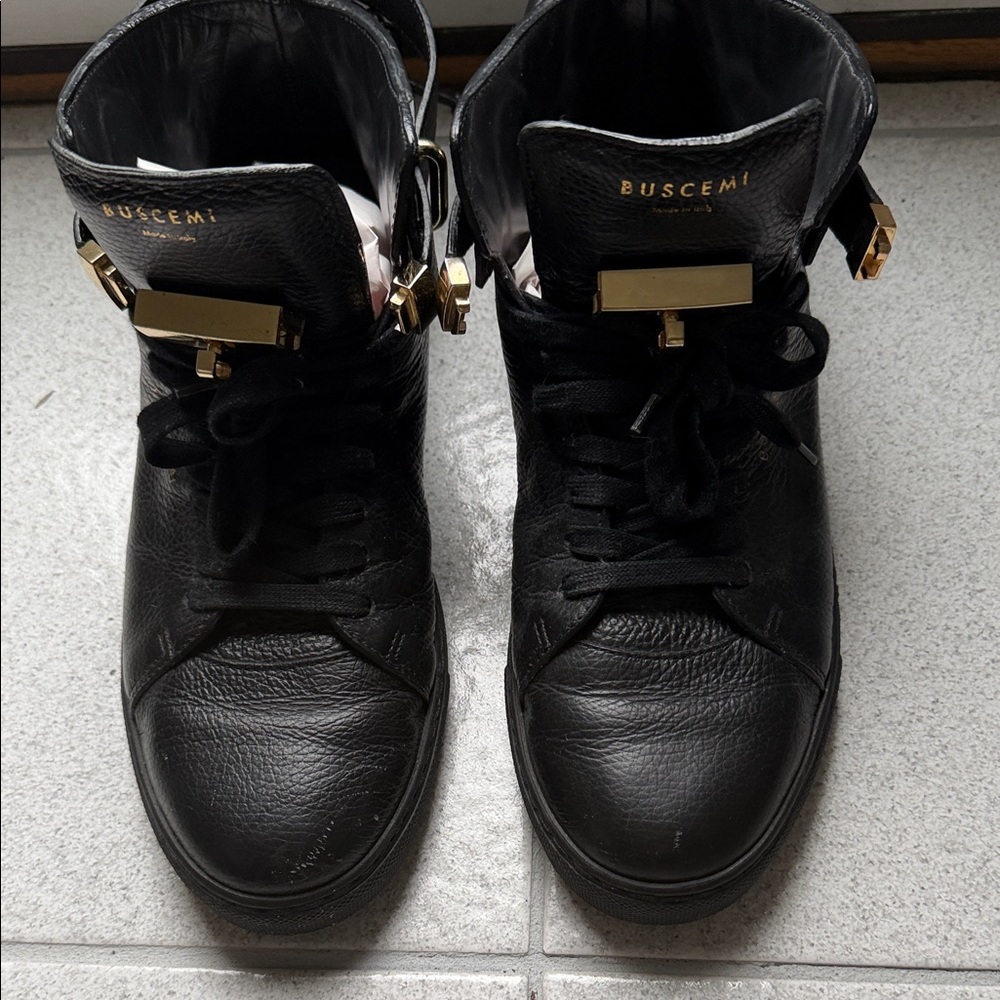 Buscemi Black Leather Sneakers with Gold Hardware